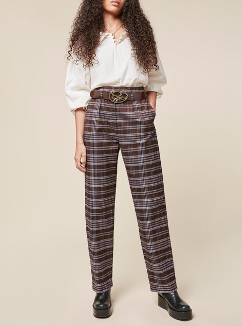 Wide-leg Checked Trousers