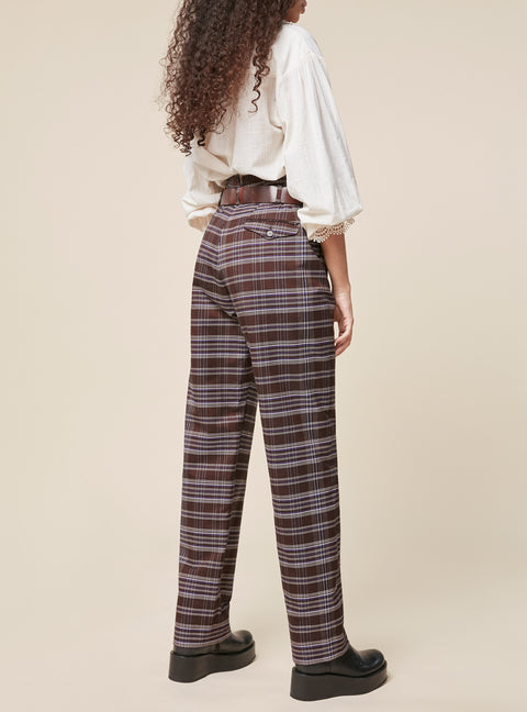 Wide-leg Checked Trousers