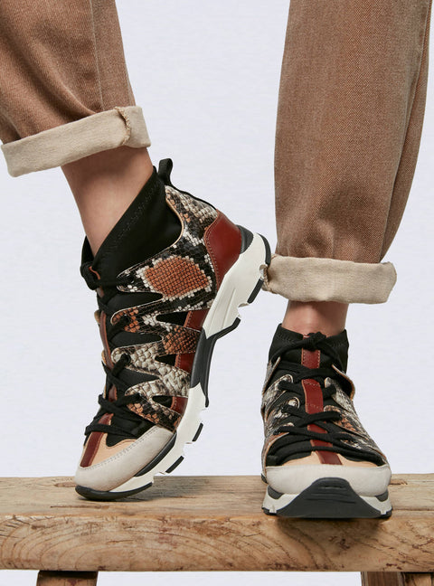 Snake Pattern Leather Sneakers