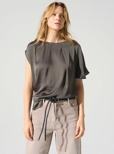 Asymmetrical boat neck blouse